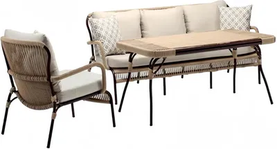 Zdjęcie produktu dla Sofa Beżowy Stolik Kawowy Fotele Nowoczesny Rattan Luksusowe Meble Ogrodowe 3-osobowe