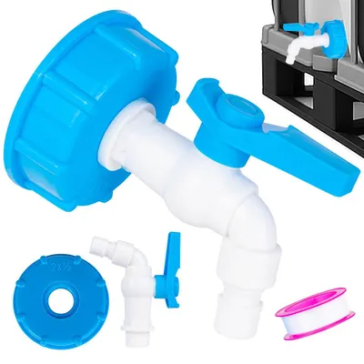 Produktbild von Garronda IBC Hahn Set S60x6 mit 1/2 Zoll Kugelhahn Komplettset mit PTFE Dichtband Adapter für IBC Tank und Mauser Ablaufhahn für Regentonne und Wasserbehälter GD-0215