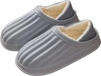Produktbild von ASKSA Wasserdicht Warme Hausschuhe Herren Damen Winter Pantoffeln Kuschelig Gefuettert Pluesch Outdoor Gartenschuhe, Grau, Groesse: 42-43