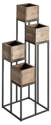 Produktbild von Vintage Pflanzenständer mit Metallgestell und Holzpflanzentöpfen