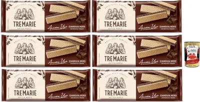Produktbild von Tre Marie Ancora Uno Wafer Gianduia Nero mit Gianduja-Creme Produkt erhalten von Piemont Haselnuss IGP 6x 140g + Italian Gourmet polpa 400g
