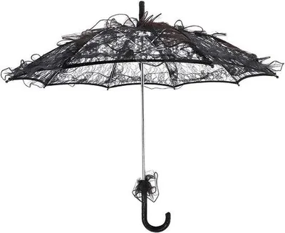 Productafbeelding van Damesparasol - Delicaat - Bruiloftdecoratie - 55 cm - Zwart - Handgemaakt kantdesign - Elegant - Simpel