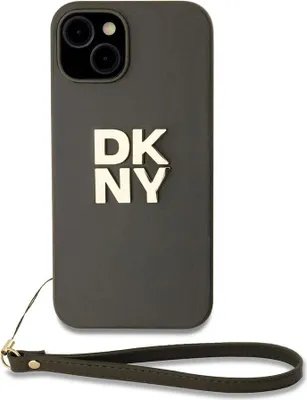 Produktbild von DKNY, Hülle für Apple iPhone 14 mit Metall-Logo und Handgelenkband, Braun