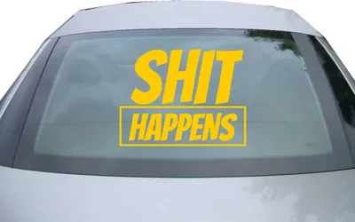 Produktbild von Indigos UG - Aufkleber Heckscheibe & Motorklappe DE7084 - gold - 600x461 mm - Shit Happens - Auto Scheiben Fenster Heckklappe Tuning Racing JDM - Die cut