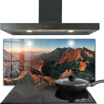 Produktbild von Spritzschutz aus Glas Küchenrückwand - Wandschutz für Herd und Spüle - 120x60 cm - Bergpanorama bei Sonnenuntergang