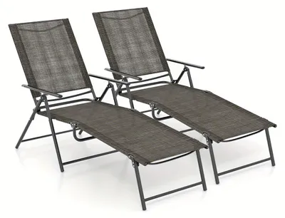 Image de Fauteuil de jardin - Fauteuil relax, transat, chaise longue - Réglable, 6 positions de dossier, 2 repose-pieds