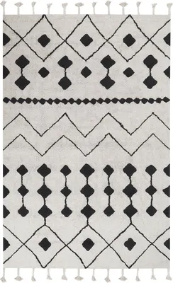 Obrázok produktu pre BELIANI Koberec biela a čierna bavlna 160 x 230 cm geometrický vzor strapce orientálny boho dizajn