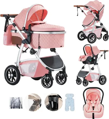 Produktbild von Babywagen, Reisesystem-Kinderwagen, faltbares Design, verstellbarer Griff, SK20-PINK