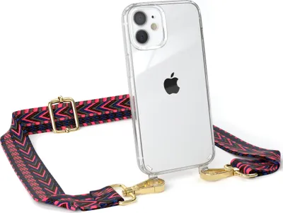 Produktbild von EAZY CASE Handykette - Verstellbarer Trageriemen kompatibel mit Apple iPhone 12 Mini, Handykordel mit transparenter Silikon-Hülle, Band in Rosa