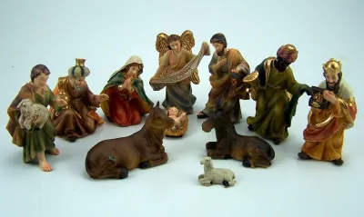 Produktbild von Krippenfiguren Set für Weihnachtskrippe, Polyresin, handbemalt. 11 Tlg. 9 cm.