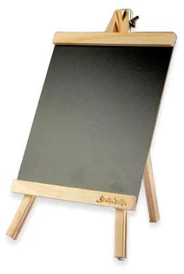 Produktbild von Schiefertafel zum Beschriften – Kompakte Kreidetafel auf Staffelei aus Kiefernholz – Kleine Tafel mit Ständer – 35 cm hoch