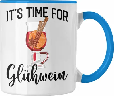 Produktbild von Trendation - Glühwein Tasse Lustig Spruch Glühweinbecher mit Henkel Doppelwandig Glühweintassen Gläser Weihnachtsmarkt Becher Tassen Geschenk - It Time For Glühwien (Blau)