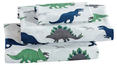 Productafbeelding van Beddengoedset voor kinderen en tieners - Dinosaurusmotief - Slaapkamer - Groen, blauw, grijs, wit - Geschikt voor een tweepersoonsbed