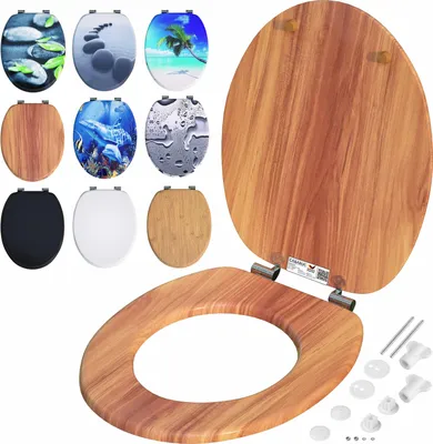 Produktbild von CASARIA® Toilettendeckel mit doppelter Absenkautomatik MDF rostfreie Metall Scharniere WC Sitz 175kg Belastbar Antibakteriell Toilettensitz Holz