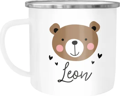 Produktbild von Kinder-Tasse Emaille Bär, Fuchs, Einhorn mit Namen personalisierte Namenstasse für Kinder Tiermotive SpecialMe® Bär emaille-weiß-silber standard