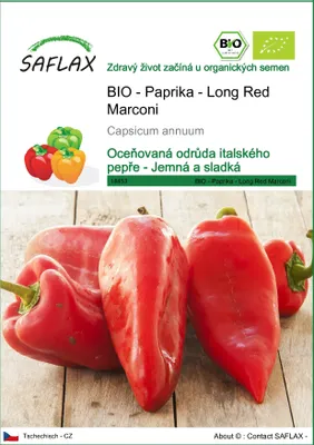 Obrázek produktu pro SAFLAX - BIO - Paprika - Long Red Marconi - Capsicum annuum - 20 Semena