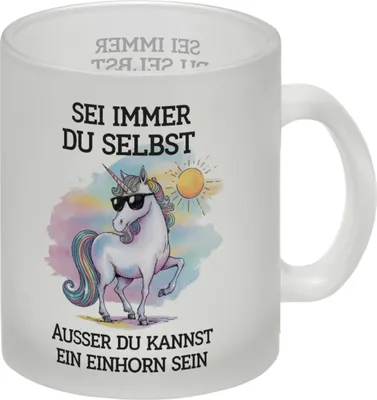 Produktbild von Einhorn mit Sonnenbrille Glas Tasse Sei ein Einhorn