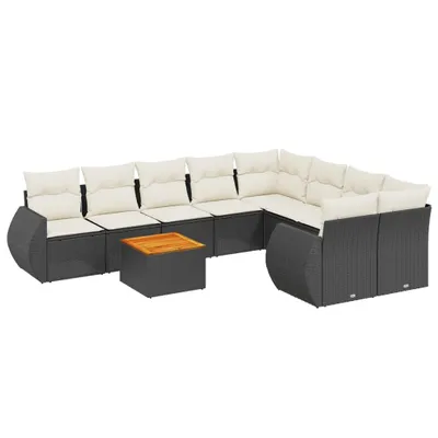 Produktbild von vidaXL 9-tlg. Garten-Sofagarnitur mit Kissen Schwarz Poly Rattan