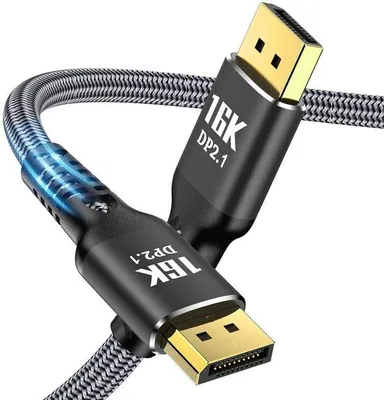 Zdjęcie produktu dla Kabel DisplayPort 2.1, 5 metrów, 16K, kabel pleciony do monitorów gamingowych, 16K@60Hz, 8K@120Hz, 4K@240Hz, 80Gbps, HDR10, HDCP, DSC 1.2