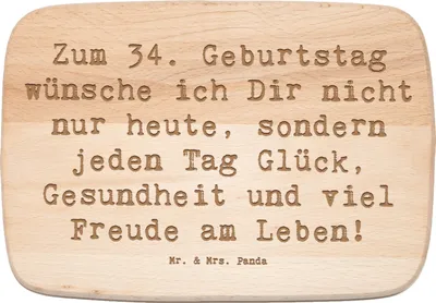 Produktbild von Mr. & Mrs. Panda Frühstücksbrettchen Spruch 34. Geburtstag - Transparent - Geschenk, schöne Erinnerungen, Holzbrett, gutes neues Lebensjahr, Schneidebrett, Wünsche, Ideen