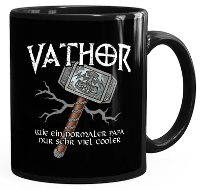 Produktbild von Kaffee-Tasse cooler Papa Vathor Spruch lustig Thor Parodie Geschenk Papa Vatertag MoonWorks® schwarz Keramik-Tasse