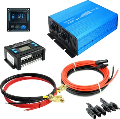Produktbild von Solarset 1500 Watt SINUS Wandler Displayfernbedienung 30A Laderegler Stecker Kabel Photovoltaik
