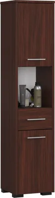 Obrázek produktu pro 3xEliving KORALIA vysoká skříňka, koupelnová skříňka se 6 přihrádkami a 2 dvířky v barvě wenge 140x30x30