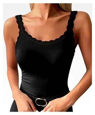 Produktbild von Ärmelloses Damen Tanktop mit Spaghettiträgern und Spitze