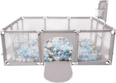 Image de Selonis parc pour enfants avec 900 balles parc pour enfants, gris:perle/gris/transparent/bleu bébé/minze