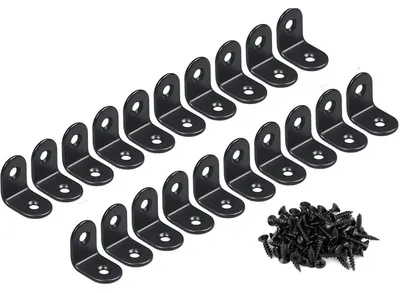 Obrázok produktu pre Rohové spojky 90 stupňov, nerezová oceľ, tvar L, čierna farba, 20 kusov, rozmery 20 mm x 20 mm