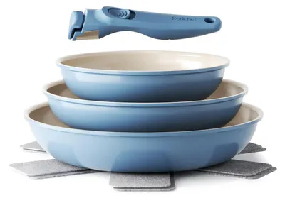 Immagine prodotto di Set di pentole in Vetroceramica antiaderente, 6 pezzi, adatto per induzione, colore blu, dimensioni 20/24/28 cm, con manico removibile