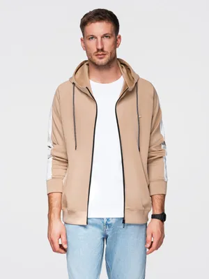 Productafbeelding van OMBRE Heren zip-trui met retro strepen, sportief model, kleur: lichtbeige, maat: L, artikelnummer: OM-SSZP-0210
