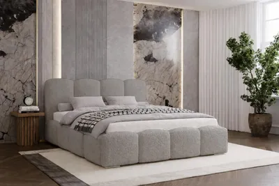 Produktbild von Doppelbett 160x200 Zenna - dickem Schaumstoff, Bett mit Bettkasten und Lattenrost - Bouclé Hellgrau (Lambi 11)
