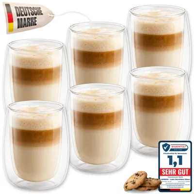 Produktbild von LAPRESO® Cappuccino Gläser Doppelwandig | Thermogläser Kaffeegläser Teegläser | Gläser Set 250 ml 6 Stück | Thermogläser Doppelwandig Kaffeetasse