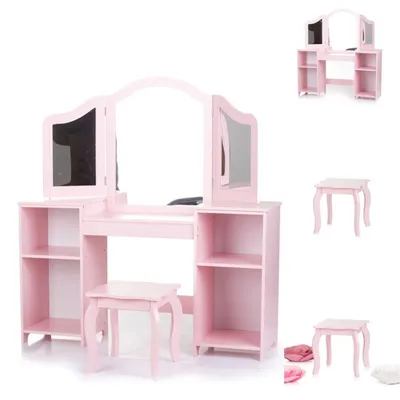 Produktbild von Chipolino Kinder Schminktisch Spiegel, Hocker, Holz, Stauraum, offene Regale