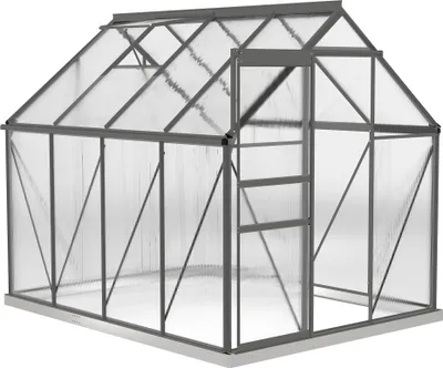 Image de Outsunny Serre de Jardin en Polycarbonate 4,8 m² dim. 1,9L x 2,53l x 1,99H m avec Fondation, Lucarne réglable, Porte coulissante - Gris foncé et Transparent