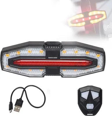Immagine prodotto di Luce di sicurezza con indicatore di direzione, impermeabile, ricaricabile tramite USB, luce di segnalazione super luminosa, telecomando, ideale per le uscite notturne in bicicletta
