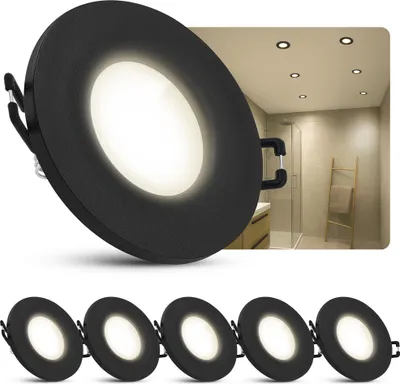 Produktbild von SSC-LUXon 6 Stück BEDA LED Deckenspots schwarz rund IP65 - Lampe aus Aluminium mit 4W fourSTEP Licht neutralweiß - Einbaustrahler Für Bad & Flur