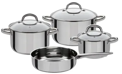 4-teiliges Edelstahl-Kochgeschirr-Set mit Glasdeckel