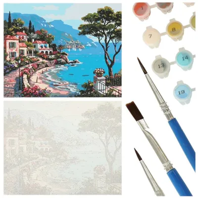Produktbild von Malen nach Zahlen Malen nach Zahlen Set 40x50cm - Italienische Küste/Bucht auf Leinwand
