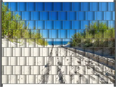 Produktbild von Wallario Zaunsichtschutz mit Motiv Auf dem Sandweg zum Strand - Blauer Himmel über dem Meer für Ein- und Doppelstabmatten Zäune in der Größe 250 x 180 cm