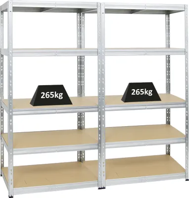 Produktbild von Mega Deal | 2x Schwerlastregal Tiger | HxBxT 180x90x60 cm | Fachlast 265kg | Verzinkt