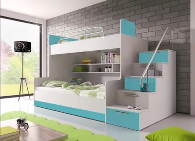 Produktbild von Turkis Kinder Hochbett Etagenbett Doppelstockbett Bett Hochglanz Kinderzimmer