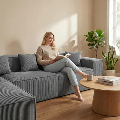 Produktbild von okwish Modulares Sofa Ecksofa mit Rückenlehne und Armlehnen Wohnzimmersofa Loungesofa Design mit tiefer Sitzfläche montagefrei Schlafsofa Grau