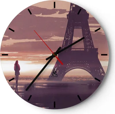Produktbild von Wanduhr - Rund - Glasuhr - Paris Stadt Nacht - 30x30cm - Schleichendes Uhrwerk - Lautlos - zum Aufhängen bereit - Dekoration Modern - Wanddekoration aus Glas - C3AR30x30-4104