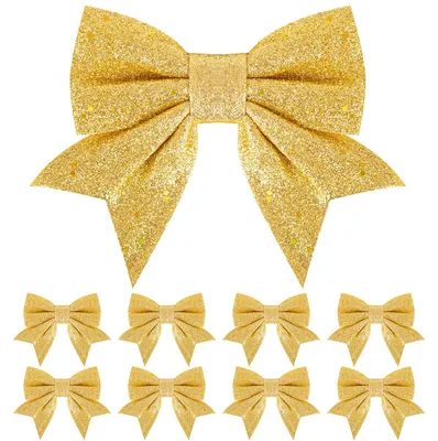 Produktbild von Weihnachtsschleifen Dekoschleifen - 8 Stück - 15 cm breit - Glitzer - Gold