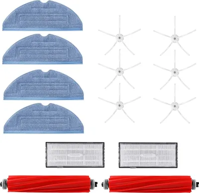 A collection of cleaning accessories for a robot vacuum cleaner.