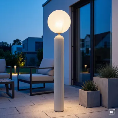 Produktbild von Akku Außenleuchte Metall LED dimmbar IP54 153 cm Beige Weiß Kugelschirm 3000-6500 K warmweiß 700 lm Modern, KI-generiertes Bild