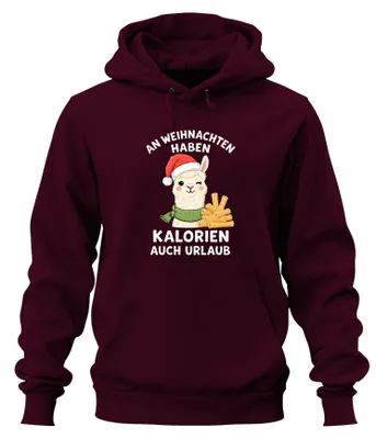 Produktbild von An Weihnachten haben Kalorien Urlaub Alpaka Lama lustig Hoodie Kapuzenpullover, Burgundy, XXL