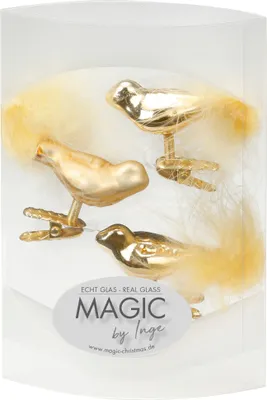 Produktbild von Christbaumschmuck Mini Glas Vögel auf Clip 4cm Brokatgold 3 Stück